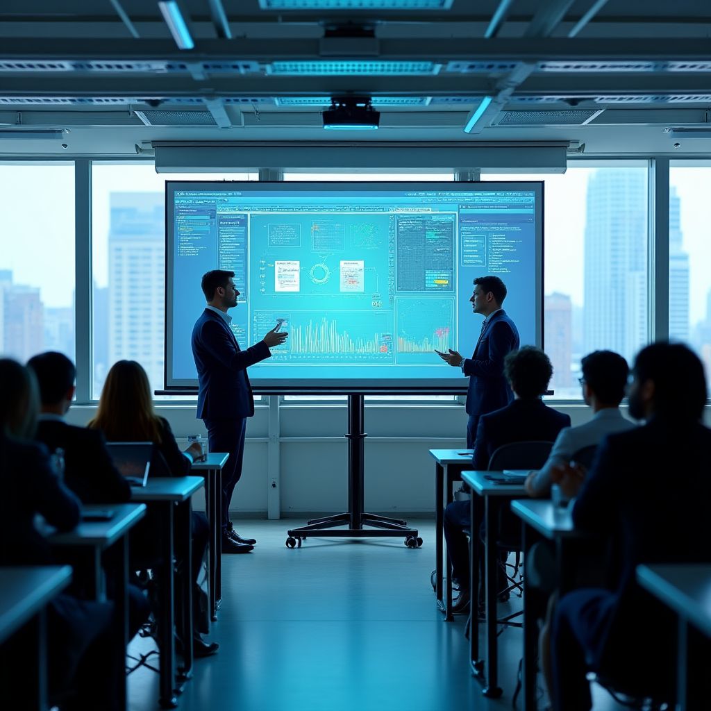 Aula moderna con equipos de análisis energético